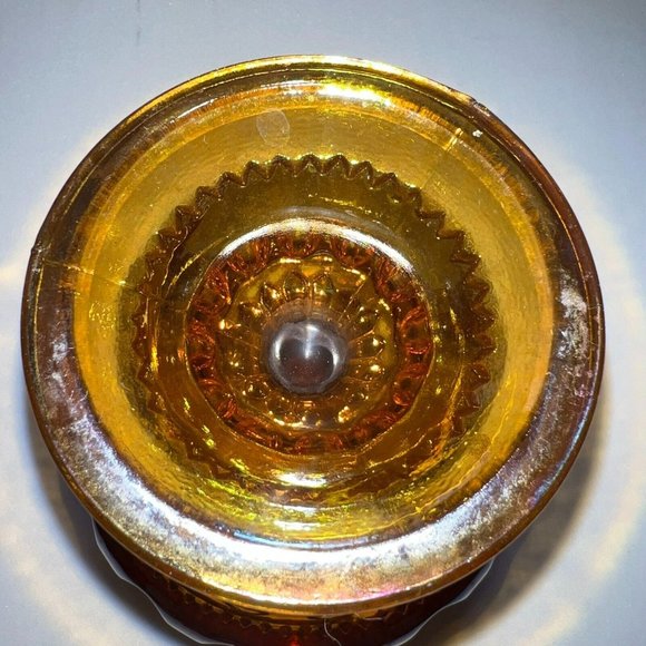 Indiana Amber Carnival Glass Kings Crown Thumbprint Compote Wedding Bowl VtG - Picture 5 of 6